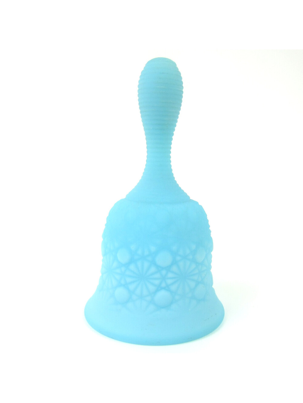 Vintage Fenton Glass Bell Satin Blue Milk Glass Bell Daisy & Button Pattern 5.5"